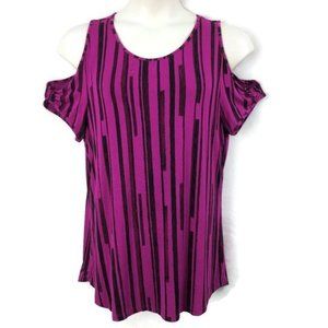 Ruff Hewn LG Pink Black Cold Shoulder Tunic Top